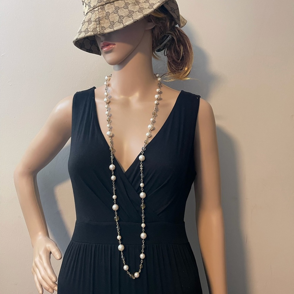 Chanel pearl vintage gold plated long necklace